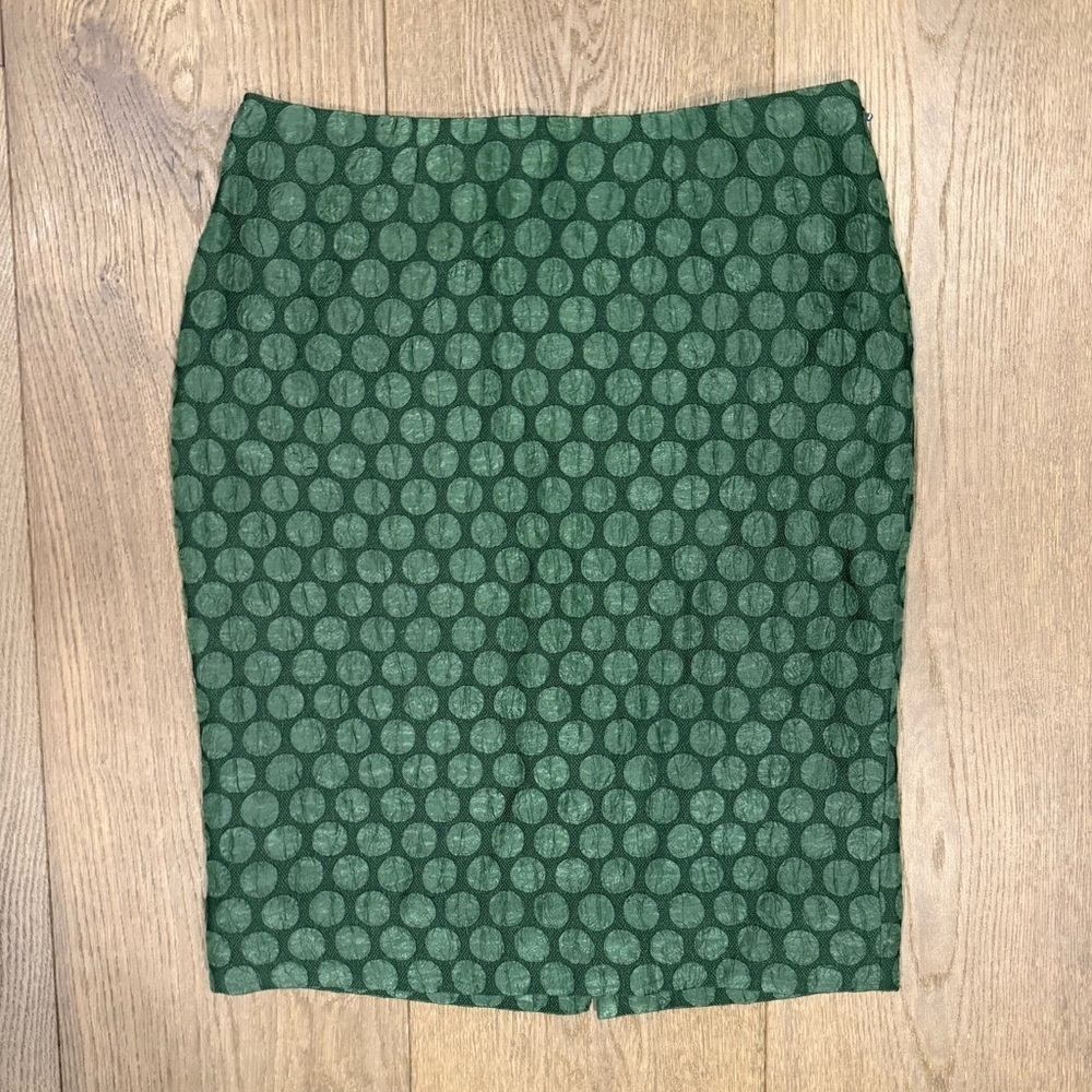 Anthropologie Maeve Green Textured Polka Dot Pencil Skirt